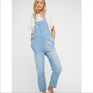 Free People🦋Linen Blend Distressed Overalls